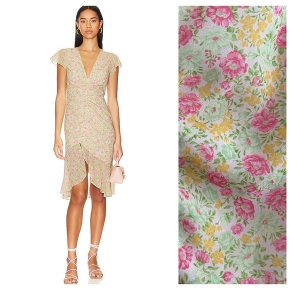 REVOLVE Majorelle Elaine Midi Dress Floral Pink Lemonade Multi XS